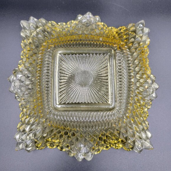 Serving Dishes Round Footed Square Clear Gold Yellow Glass Kitchen Candy Server - Picture 9 of 13